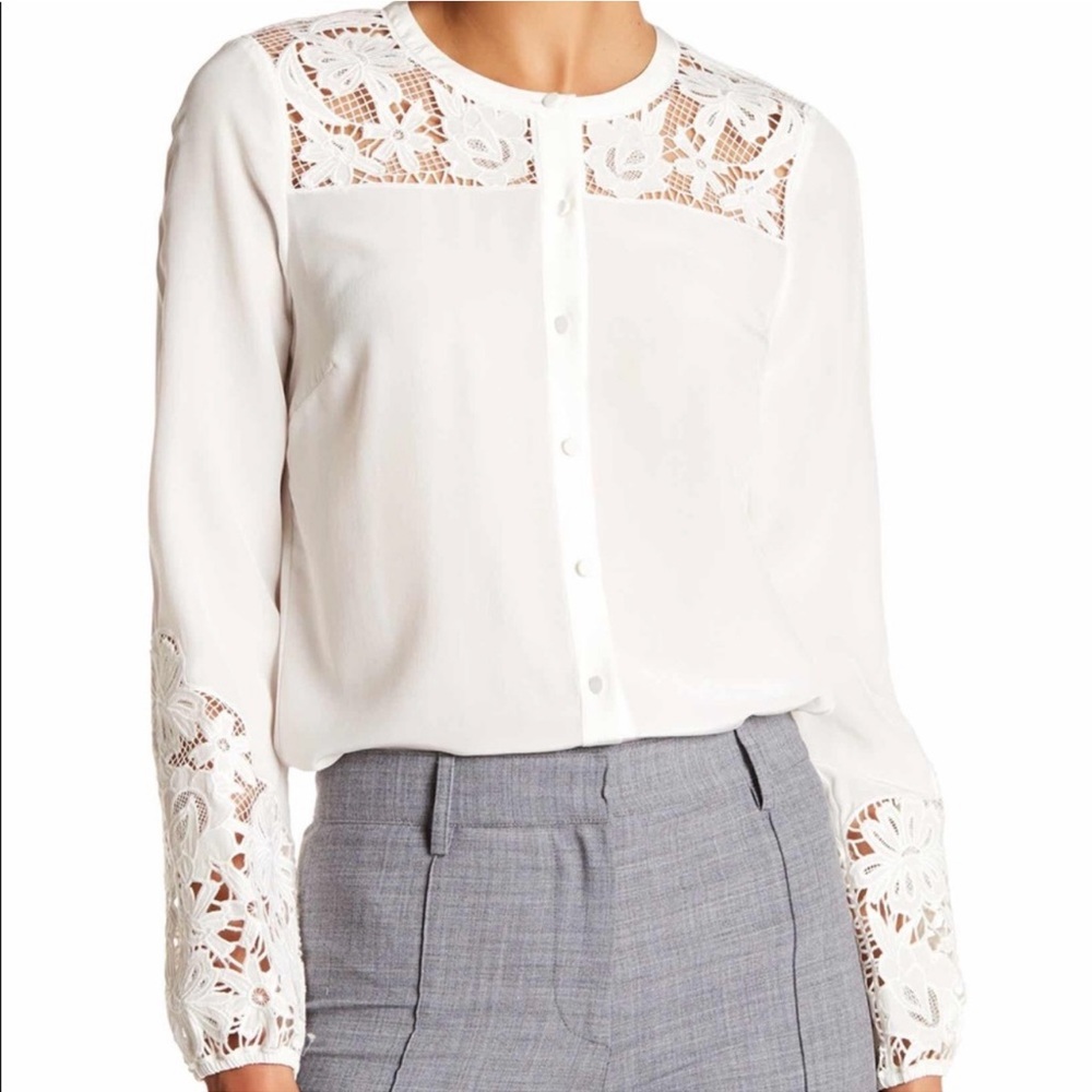 Veronica Beard
Alma Long-Sleeve Embroidered Silk Blouse, Off White